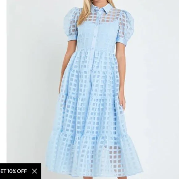 English Factory | Dresses | English Factory Gridded Organza Tiered Maxi  Dress | Poshmark